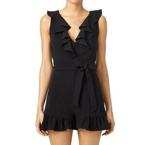 Elizabeth & James Shnezie Black Wrap Ruffled Romper Womens Size 6 Small Pockets